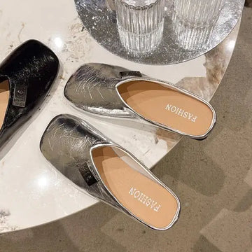 Xajzpa Square Toe Shoes Ladies' Slippers Luxury Slides Slipers Women Silver Cover Designer Retro Shoes Woman's Slippers Slides Squ